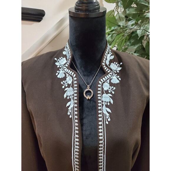 Madison Leigh Women's Brown Long Sleeve Embroidered Lined Open Front Jacket 10 - Picture 2 of 12